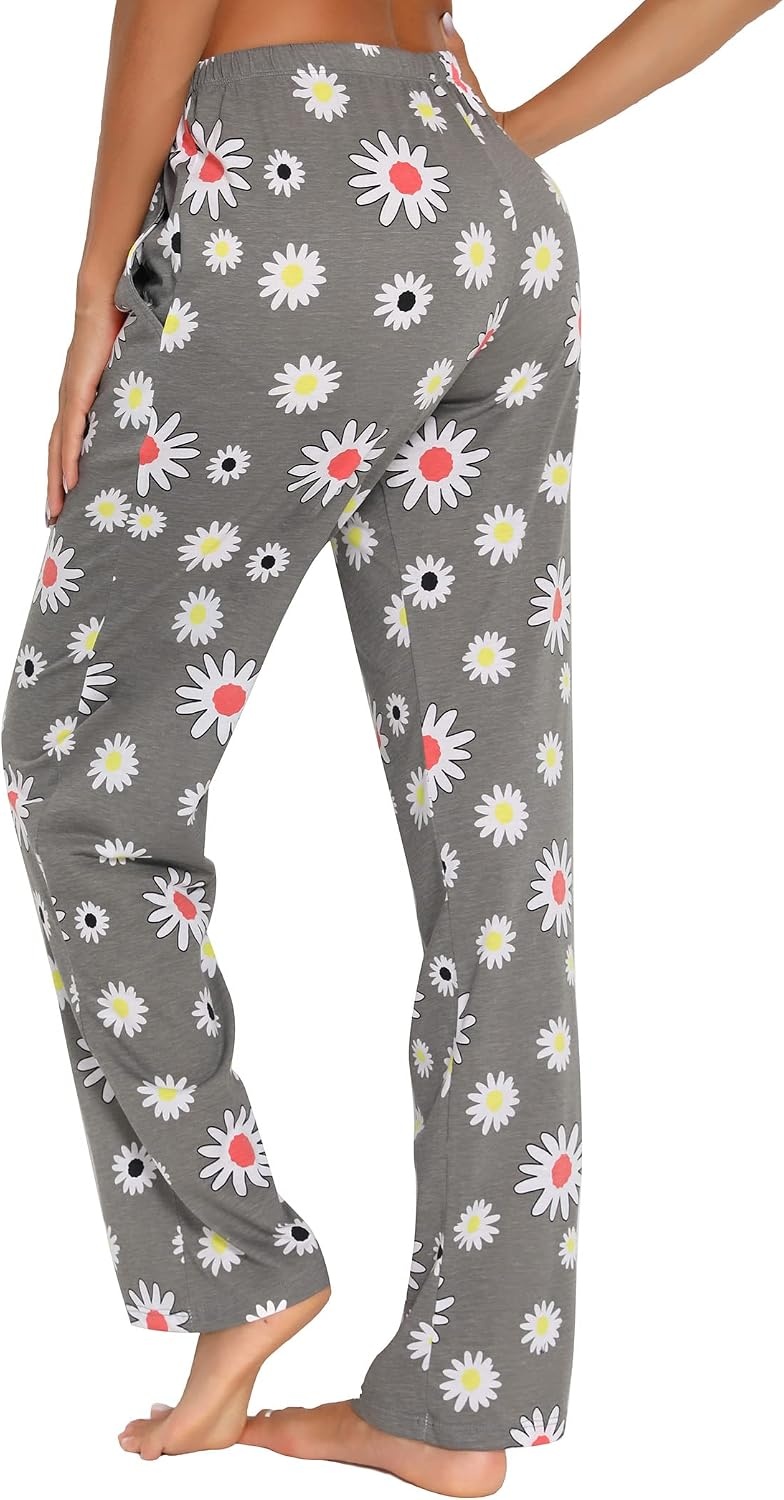 image:imageENJOYNIGHT Women Cotton Lounge Pants Comfy Pajama Bottoms With Pockets Comfortable Soft Fabric Drawstring Elastic Waistband Cute Printed PantsFlower