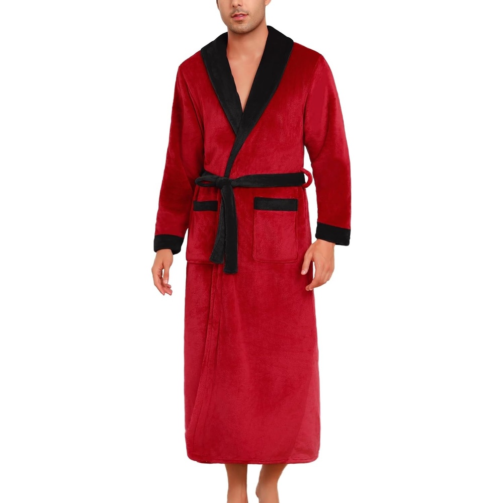 image:imageENJOYNIGHT Mens Plush Fleece Robe Cozy Warm Bathrobe with PocketsRblack