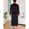 ENJOYNIGHT Mens Plush Fleece Robe Cozy Warm Bathrobe with Pockets(Black-r)