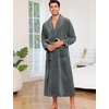 ENJOYNIGHT Mens Plush Fleece Robe Cozy Warm Bathrobe with Pockets(Dark-gr)