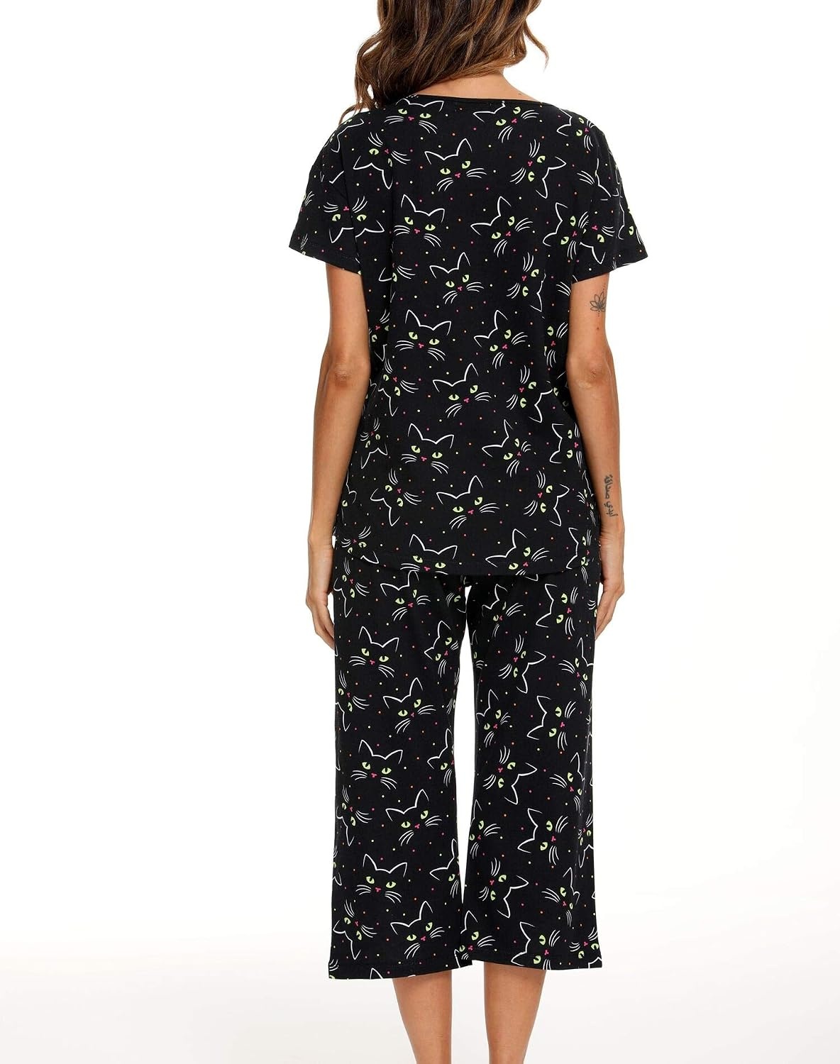 image:imageENJOYNIGHT Womens Pajama Set Cotton Summer Pj Top with Capri Pant SleepwearBlack Cat