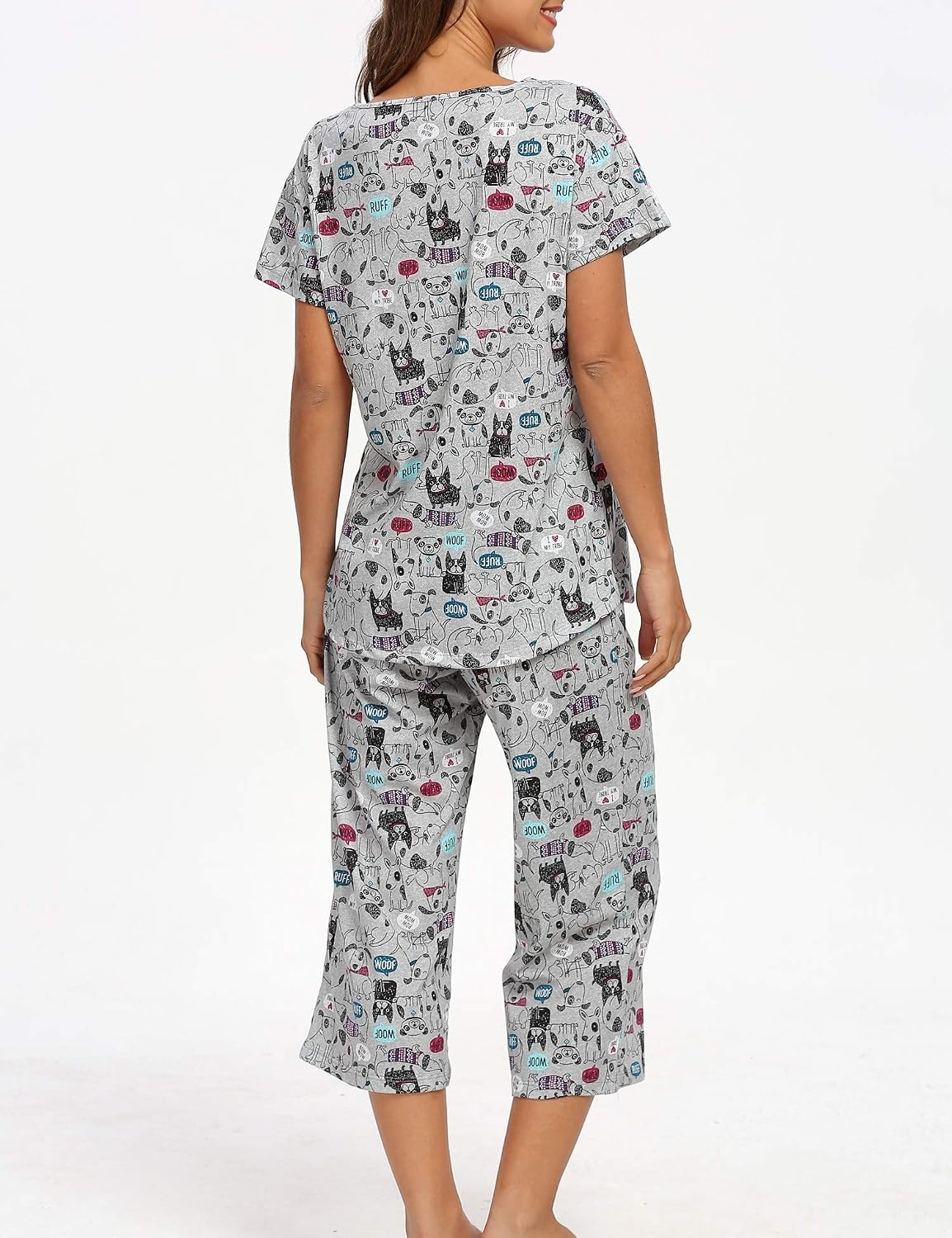 image:imageENJOYNIGHT Womens Pajama Set Cotton Summer Pj Top with Capri Pant SleepwearGrey Dog