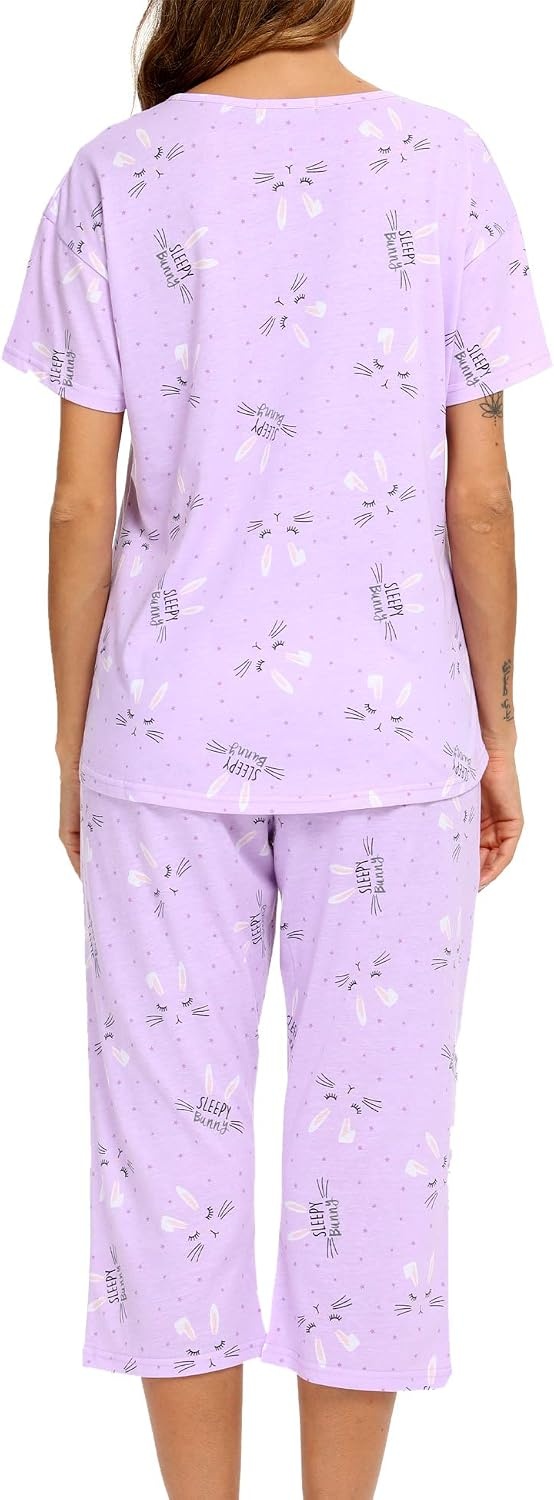 image:imageENJOYNIGHT Womens Pajama Set Cotton Summer Pj Top with Capri Pant SleepwearTuzi
