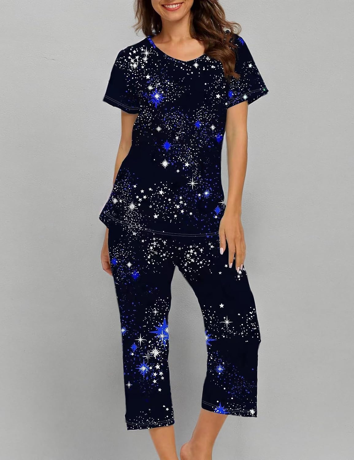 image:imageENJOYNIGHT Womens Pajama Set Cotton Summer Pj Top with Capri Pant SleepwearXstar