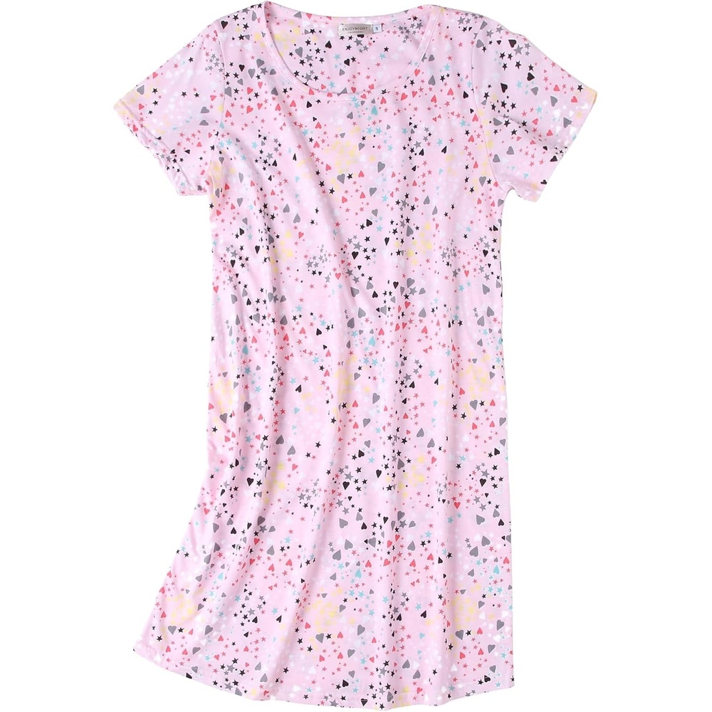 image:imageENJOYNIGHT Womens Nightgown Cotton Sleep Shirt Short Sleeve NightshirtPink