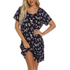 ENJOYNIGHT Womens Nightgown Cotton Sleep Shirt Short Sleeve Nightshirt(Black Flying)