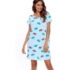 ENJOYNIGHT Womens Nightgown Cotton Sleep Shirt Short Sleeve Nightshirt(Blue Elephant)