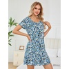 ENJOYNIGHT Womens Nightgown Cotton Sleep Shirt Short Sleeve Nightshirt(Blue Floral)