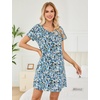 ENJOYNIGHT Womens Nightgown Cotton Sleep Shirt Short Sleeve Nightshirt(Blue Floral)