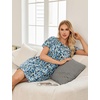 ENJOYNIGHT Womens Nightgown Cotton Sleep Shirt Short Sleeve Nightshirt(Blue Floral)