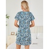 ENJOYNIGHT Womens Nightgown Cotton Sleep Shirt Short Sleeve Nightshirt(Blue Floral)