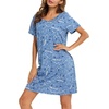 ENJOYNIGHT Womens Nightgown Cotton Sleep Shirt Short Sleeve Nightshirt(Blue Star)