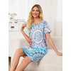 ENJOYNIGHT Womens Nightgown Cotton Sleep Shirt Short Sleeve Nightshirt(Bohemian Blue)