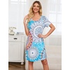 ENJOYNIGHT Womens Nightgown Cotton Sleep Shirt Short Sleeve Nightshirt(Bohemian Blue)
