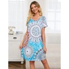 ENJOYNIGHT Womens Nightgown Cotton Sleep Shirt Short Sleeve Nightshirt(Bohemian Blue)