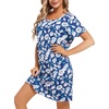 ENJOYNIGHT Womens Nightgown Cotton Sleep Shirt Short Sleeve Nightshirt(Dark Blue Flower)