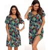 ENJOYNIGHT Womens Nightgown Cotton Sleep Shirt Short Sleeve Nightshirt(Feather1)