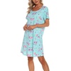 ENJOYNIGHT Womens Nightgown Cotton Sleep Shirt Short Sleeve Nightshirt(Green Bus)