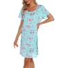 ENJOYNIGHT Womens Nightgown Cotton Sleep Shirt Short Sleeve Nightshirt(Green Bus)