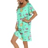 ENJOYNIGHT Womens Nightgown Cotton Sleep Shirt Short Sleeve Nightshirt(Green Colors)