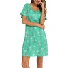 ENJOYNIGHT Womens Nightgown Cotton Sleep Shirt Short Sleeve Nightshirt(Green Flamingo)
