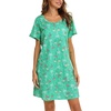 ENJOYNIGHT Womens Nightgown Cotton Sleep Shirt Short Sleeve Nightshirt(Green Flamingo)