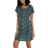 ENJOYNIGHT Womens Nightgown Cotton Sleep Shirt Short Sleeve Nightshirt(Green Flower)
