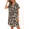 ENJOYNIGHT Womens Nightgown Cotton Sleep Shirt Short Sleeve Nightshirt(Light Leopard)
