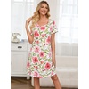 ENJOYNIGHT Womens Nightgown Cotton Sleep Shirt Short Sleeve Nightshirt(Pink Floral)