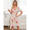 ENJOYNIGHT Womens Nightgown Cotton Sleep Shirt Short Sleeve Nightshirt(Pink Floral)