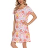 ENJOYNIGHT Womens Nightgown Cotton Sleep Shirt Short Sleeve Nightshirt(Pink Flower)