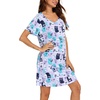 ENJOYNIGHT Womens Nightgown Cotton Sleep Shirt Short Sleeve Nightshirt(Purple Owl)