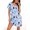 ENJOYNIGHT Womens Nightgown Cotton Sleep Shirt Short Sleeve Nightshirt(Purple Owl)