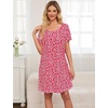 ENJOYNIGHT Womens Nightgown Cotton Sleep Shirt Short Sleeve Nightshirt(Red Floral)