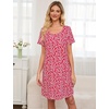 ENJOYNIGHT Womens Nightgown Cotton Sleep Shirt Short Sleeve Nightshirt(Red Floral)