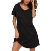 ENJOYNIGHT Womens Nightgown Cotton Sleep Shirt Short Sleeve Nightshirt(Solid Black)