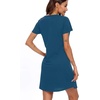 ENJOYNIGHT Womens Nightgown Cotton Sleep Shirt Short Sleeve Nightshirt(Solid Blue)