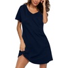 ENJOYNIGHT Womens Nightgown Cotton Sleep Shirt Short Sleeve Nightshirt(Solid Navy)
