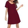 ENJOYNIGHT Womens Nightgown Cotton Sleep Shirt Short Sleeve Nightshirt(Solid Wine Red)