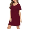 ENJOYNIGHT Womens Nightgown Cotton Sleep Shirt Short Sleeve Nightshirt(Solid Wine Red)
