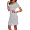 ENJOYNIGHT Womens Nightgown Cotton Sleep Shirt Short Sleeve Nightshirt(White Line)