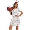 ENJOYNIGHT Womens Nightgown Cotton Sleep Shirt Short Sleeve Nightshirt(White Snowman)