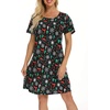ENJOYNIGHT Womens Nightgown Cotton Sleep Shirt Short Sleeve Nightshirt(Xmas)