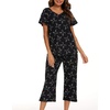 ENJOYNIGHT Womens Pajama Set Cotton Summer Pj Top with Capri Pant Sleepwear(Black Cat)