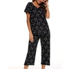 ENJOYNIGHT Womens Pajama Set Cotton Summer Pj Top with Capri Pant Sleepwear(Black Cat)