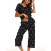 ENJOYNIGHT Womens Pajama Set Cotton Summer Pj Top with Capri Pant Sleepwear(Black Cat)