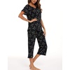 ENJOYNIGHT Womens Pajama Set Cotton Summer Pj Top with Capri Pant Sleepwear(Black Cat)