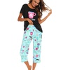 ENJOYNIGHT Womens Pajama Set Cotton Summer Pj Top with Capri Pant Sleepwear(Black Cup)