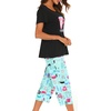 ENJOYNIGHT Womens Pajama Set Cotton Summer Pj Top with Capri Pant Sleepwear(Black Cup)