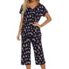 ENJOYNIGHT Womens Pajama Set Cotton Summer Pj Top with Capri Pant Sleepwear(Black Flying)
